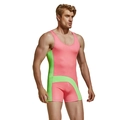 Farbblock-Ringer-Singlet für Herren in Pink und Neongrün, sportlicher Bodysuit - M / Rosa