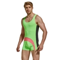Grüner Ringeranzug für Herren aus Nylon mit schwarzen und korallenrosa Farbeinsätzen - M / Fluoreszierendes Grün