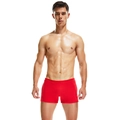 Men's low rise red swim trunks with yellow waist stripe detail for water sports - M / Red