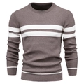 Maglione a righe da uomo marrone e bianco con trama a maglia e girocollo - M / caffè