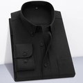 Classic black oxford long sleeve shirt with button-down collar and chest pocket - Black