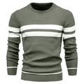 Pull en maille rayée vert olive pour homme avec col rond et poignets côtelés épais - S / Hauts / Vert Militaire