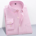 Men's slim fit Oxford long sleeve shirt in light pink with button-down collar and chest pocket - Pink