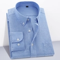 Men's light blue Oxford long-sleeved shirt with button-down collar and chest pocket - Blue