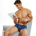 Men's woven low-rise boxer shorts with white button detail in navy blue checkered fabric - M / Dark Blue