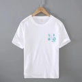 Weißes Herren-T-Shirt aus Leinenmischung mit blauer Stickerei und Rundhalsausschnitt - M / Weiß