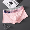 Bóxer rosa claro para hombre de cintura baja con estampado de olas de mar en seda de hielo - M / Rosa
