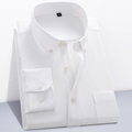 Classic white oxford long sleeve shirt for men with button-down collar and chest pocket - White