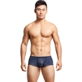 Classic navy blue men's low-rise boxer briefs with white button detail on white background - M / Dark Blue