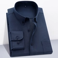 Classic navy blue long-sleeved Oxford shirt with button-down collar and chest pocket - Navy Blue