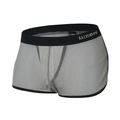 Caleçon boxeur respirant en maille grise pour hommes avec taille élastique logo - S / Gris