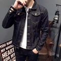Men's loose black denim jacket with vintage wash, contrast stitching and chest pockets - 3XL / Black