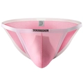 Pink mesh low-rise men's thong featuring a white elastic waistband and brand label - M / Pink