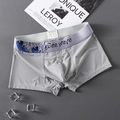 Men's low-waist boxer briefs in light grey with stylish blue sea wave elastic waistband - M / Gray