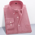 Salmon pink Oxford long sleeve button-down shirt for men in casual business style - Wine Red