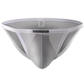 Men's low-rise grey mesh briefs with white elastic waistband and square texture - M / Gray