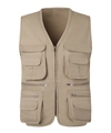 Men's khaki fishing vest with multiple functional pockets and V-neck zipper closure - M / Khaki