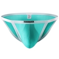 Turquoise low-rise knit mesh brief for men with a white elastic waistband and logo - M / Light Blue