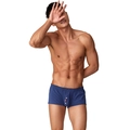 Men's blue plaid woven boxer shorts with button fly and comfortable elastic waist - M / Dark Blue
