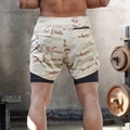 Men's 2-in-1 running shorts in sand camouflage with zip pocket and compression liner - 3XL / Bottoms / Khaki Camouflage