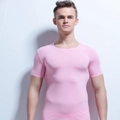Camiseta rosa de seda de hielo para hombre, de corte ajustado y cuello redondo - M / Rosa