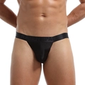 String de sport en soie glacée noire pour hommes avec large ceinture élastique à logo - S / Noir