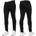 Voor- en achteraanzicht van de skinny zwarte heren denim jeans met een klassiek vijf-pocket ontwerp - S / Zwart