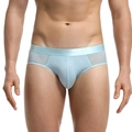 Atmungsaktive Herren-Slips in Hellblau mit Herz- und 520-Jacquard-Muster aus Stoff - M / Hellblau