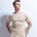 T-shirt da uomo senza cuciture in seta di ghiaccio beige con girocollo e vestibilità slim - M / Nudo