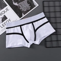 White men's boxer briefs with black contrast stitching and gray elastic waistband - M / White