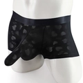 Boxer da uomo sexy in rete nera con motivi a cuore e custodia a forma di elefante - M / Nero