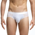Weiße Herren-Slips mit Herz-Jacquard-Muster und atmungsaktiven Mesh-Einsätzen - M / Weiß