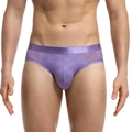 Men's purple briefs featuring 520 heart jacquard pattern and sheer mesh side panels - M / Light Purple