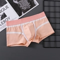 Men's minimalist light pink boxer briefs with white stripe trim and wide waistband - M / Pink