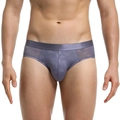 Men's low-rise heart print briefs in dusty purple semi-transparent mesh fabric - M / Gray