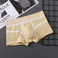 Men's light yellow striped boxer briefs with comfortable U-convex design and elastic band - M / Nude