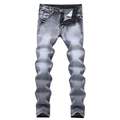 Slim fit men's stretch denim jeans in washed grey with stylish stacked leg effect - EU 28 / Gray
