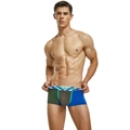 Detalle de los bóxers de tiro bajo para hombre con diseño de bloques de color y cintura elástica - 2XL / Verde Militar & Azul Real