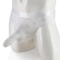 Men's white erotic briefs with long pouch design and heart pattern jacquard - White