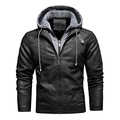 Schmale Herren PU-Lederjacke mit abnehmbarer grauer Kapuze und Ripptextur - 3XL / Dunkelgrau