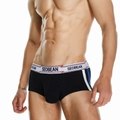 Detail of men's low-rise boxer briefs with side stripes and elastic branded waistband - M / Black