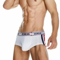 Men's low-rise cotton trunk underwear with athletic side stripes and elastic waistband - M / White