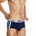 Men's navy boxer briefs with low-rise fit, side stripes, and elastic logo waistband - M / Dark Blue