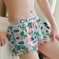 Lockere Boxershorts für Herren mit buntem Blumendruck und silbernem elastischem Bund - M / Grüne Blume