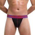 Ανδρικό σέξι jockstrap από διαπνέον πλέγμα με κόκκινη και μπλε ελαστική μέση - S / Μαύρο