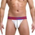 Λευκό ανδρικό εσώρουχο mesh jockstrap με κόκκινη και μπλε ελαστική μέση - S / Λευκό
