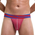 Ανδρικό κόκκινο δίχτυ jockstrap με μπλε και κόκκινη ριγέ ελαστική ζώνη μέσης - S / Τριανταφυλλί