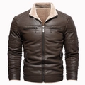 Braune Herren-PU-Lederjacke mit Lammfellfutter und markantem Stehkragen für Winter - 2XL / Braun