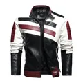 Heren motorjack van kunstleer met driekleurig patchwork-ontwerp en opstaande kraag - EUR S / Rood