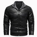 Schwarze Herren PU-Lederjacke mit Stehkragen und grauem Kunstpelzfutter - 2XL / Schwarz